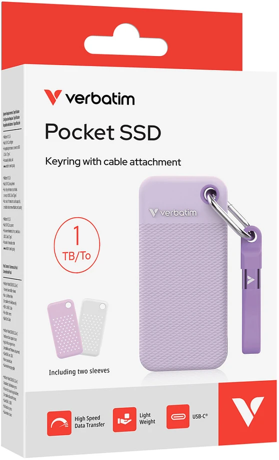 Kietasis diskas Dysk Zewnętrzny Verbatim Pocket SSD 1TB USB-C 3.2 gen.2 balta-violetinė 32322