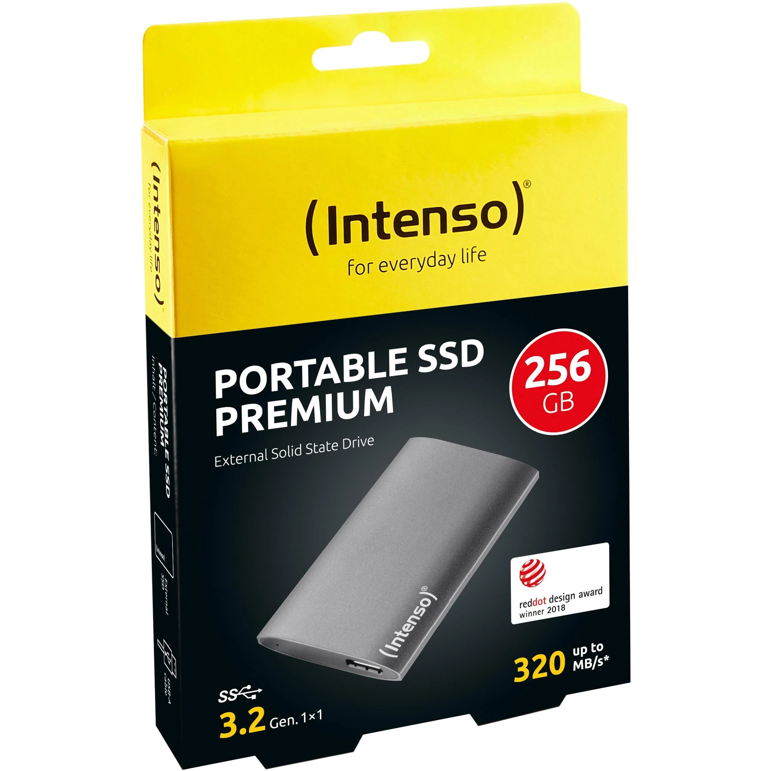 Kietasis diskas „Intenso“ išorinis nešiojamasis SSD 1,8 colio 256 GB, „Premium Edition“, USB 3.0, antracitas