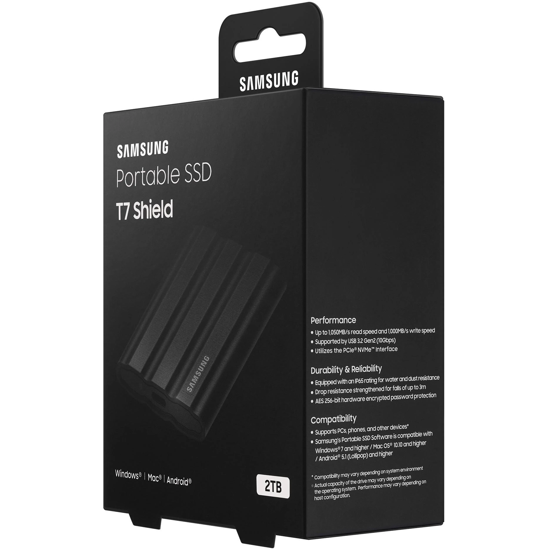 Išorinis kietasis diskas SSD SAMSUNG T7/2TB/USB 3.2/Rašymo greitis 1000 MB/sek/Skaitymo greitis 1050 MB/sek/MU-PE2T0S/EU