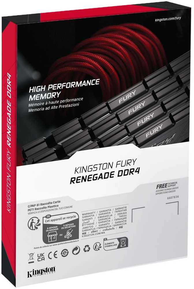 RAM Kingston KF436C16RB2K4/32 32GB 3600MT/s DDR4 CL16 DIMM (Kit of 4) FURY Renegade Juodas | Kingstonas