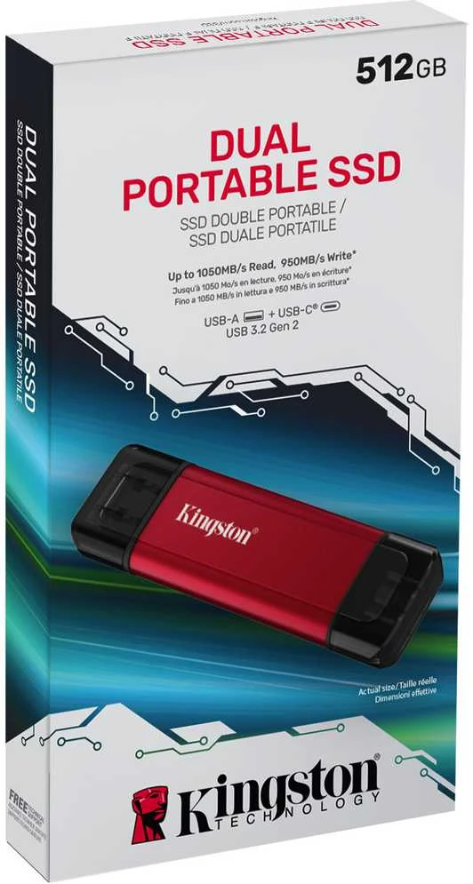 Kietasis diskas „Kingston Technology“ 512 GB nešiojamasis SSD diskas su dviem USB-A/C jungtimis, iki 1050 MB/s USB 3.2 Gen 2