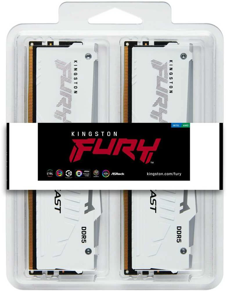 RAM Kingston KF560C36BWEAK2-64 64GB 6000MT/s DDR5 CL36 DIMM (Kit of 2) FURY Beast Baltas RGB EXPO | Kingstonas