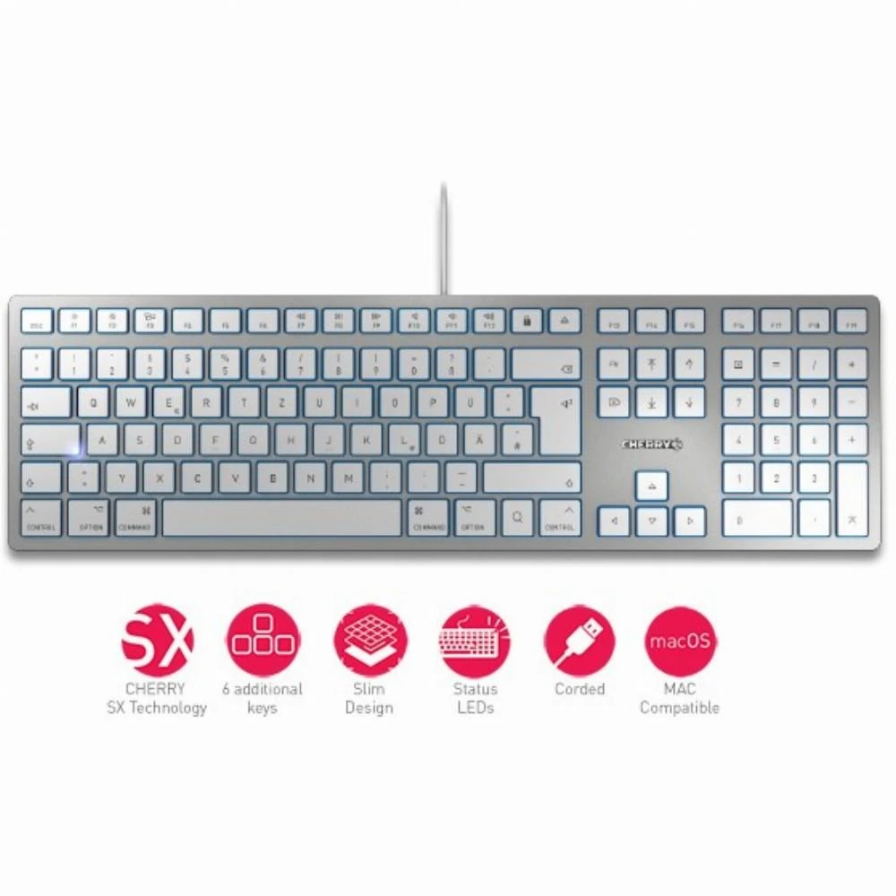 CHERRY KC 6000 SLIM FOR MAC klaviatūra USB QWERTZ Vokiečių Sidabras