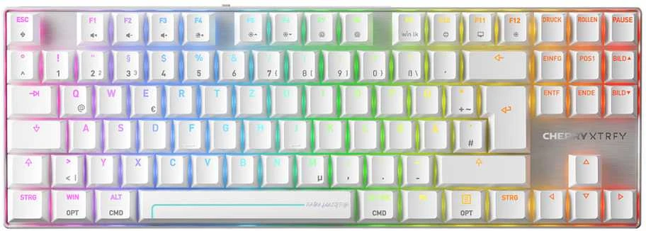 CHR CHERRY MX 8.2 Pro TMR Belaidė klaviatūra Žaidimams USB + RF belaidė + Bluetooth QWERTZ Vokiečių Sidabras, Balta