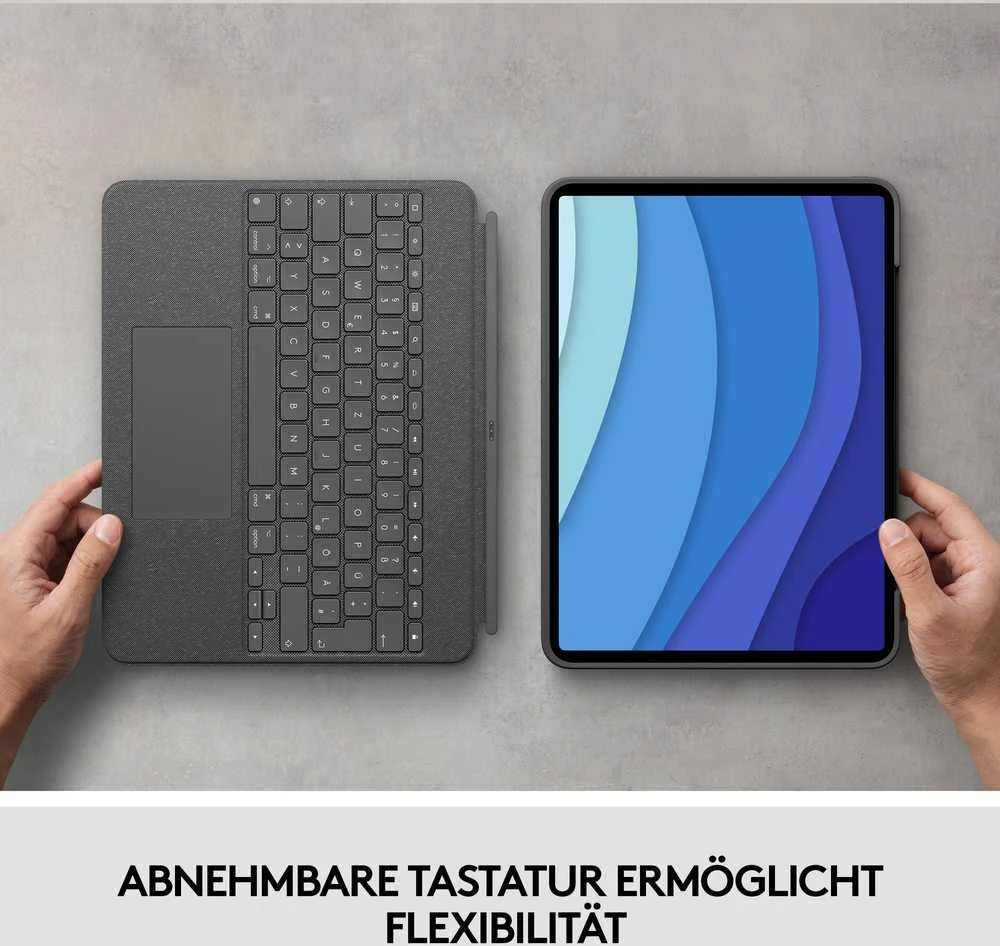 „Logitech Combo Touch iPadPro 12.9 Graphite“.