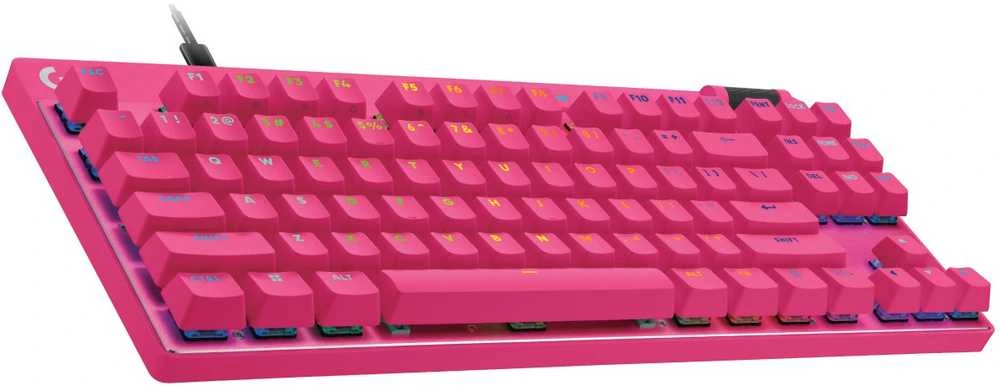 Klaviatūra žaidimams Logitech G Pro X TKL Rapid Magenta su laidu magnetyczno-analogowe su pašvietimu rožinė