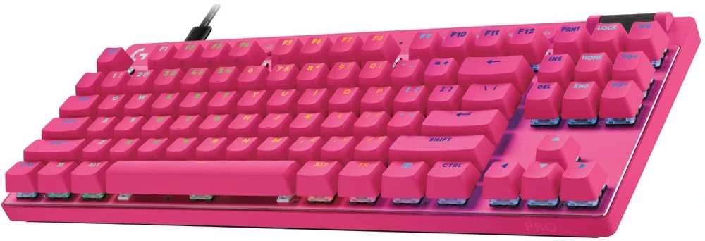 Klaviatūra žaidimams Logitech G Pro X TKL Rapid Magenta su laidu magnetyczno-analogowe su pašvietimu rožinė