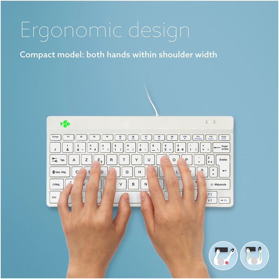 R-GO COMPACT BREAK ERGONOMIC - Klaviatūra QWERTY (FR) WITH Baltas