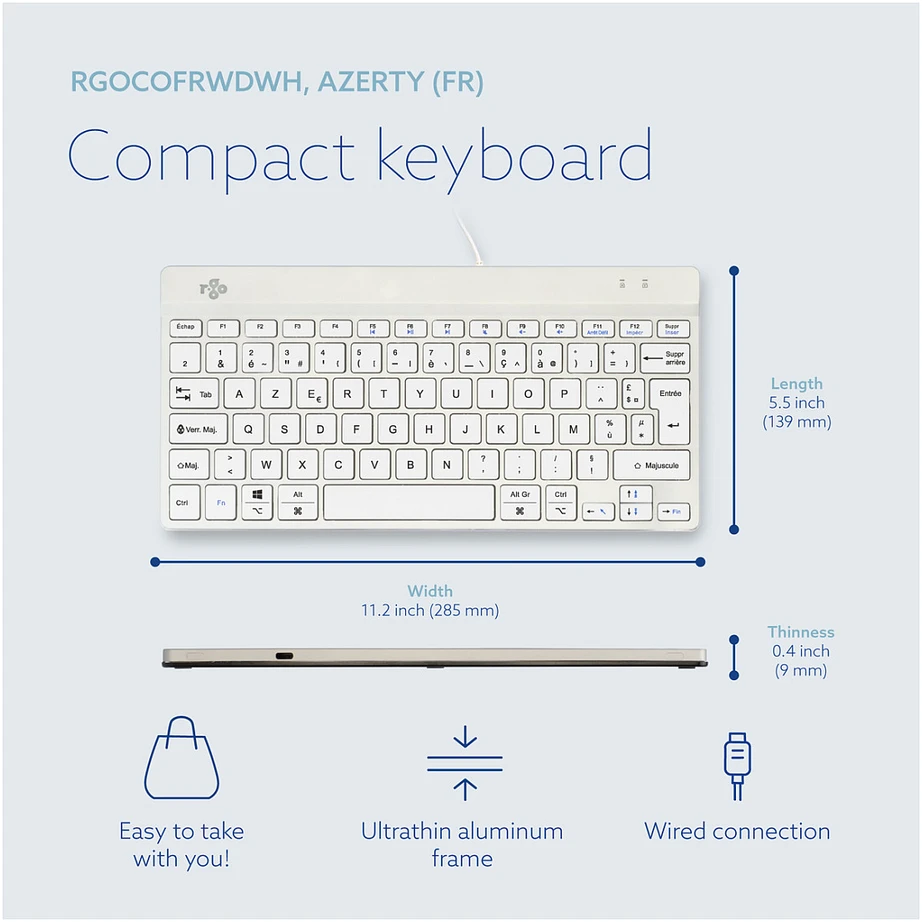 R-GO COMPACT BREAK ERGONOMIC - Klaviatūra QWERTY (FR) WITH Baltas