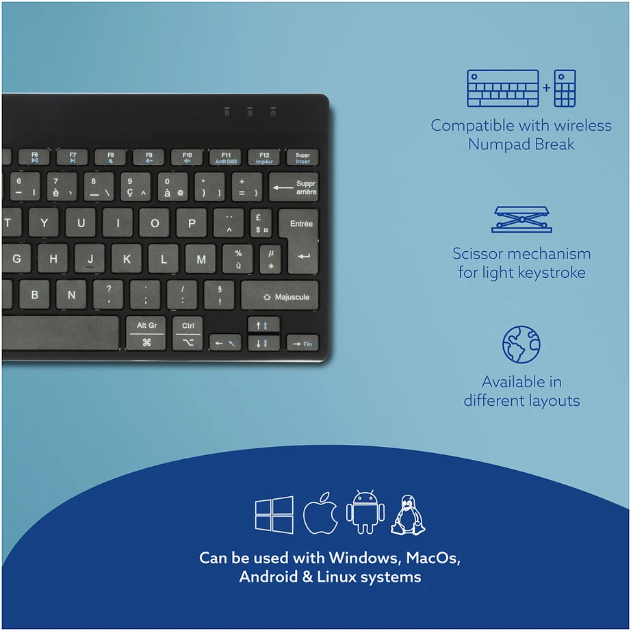 R-GO COMPACT BREAK ERGONOMIŠKA - Klaviatūra AZERTY (FR) BLUETOOTH B