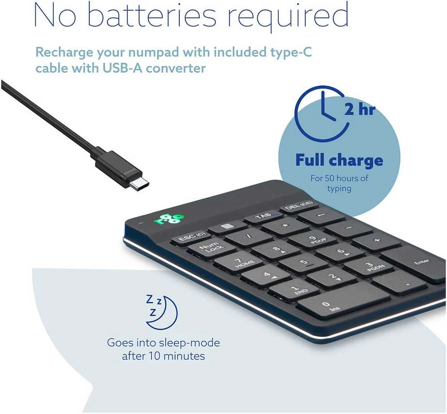 Klaviatūra R Go Tools R-GO NUMPAD BREAK ERGONOMIC - NUMERIC WIRELESS KEYPAD Juodas
