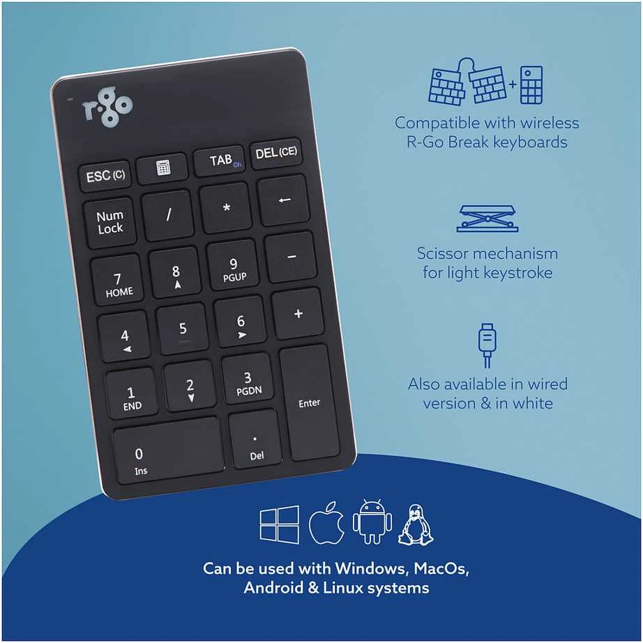 Klaviatūra R Go Tools R-GO NUMPAD BREAK ERGONOMIC - NUMERIC WIRELESS KEYPAD Juodas