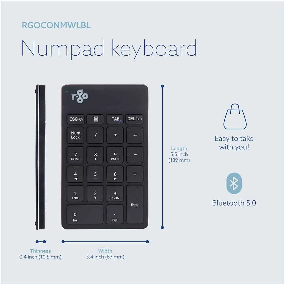 Klaviatūra R Go Tools R-GO NUMPAD BREAK ERGONOMIC - NUMERIC WIRELESS KEYPAD Juodas