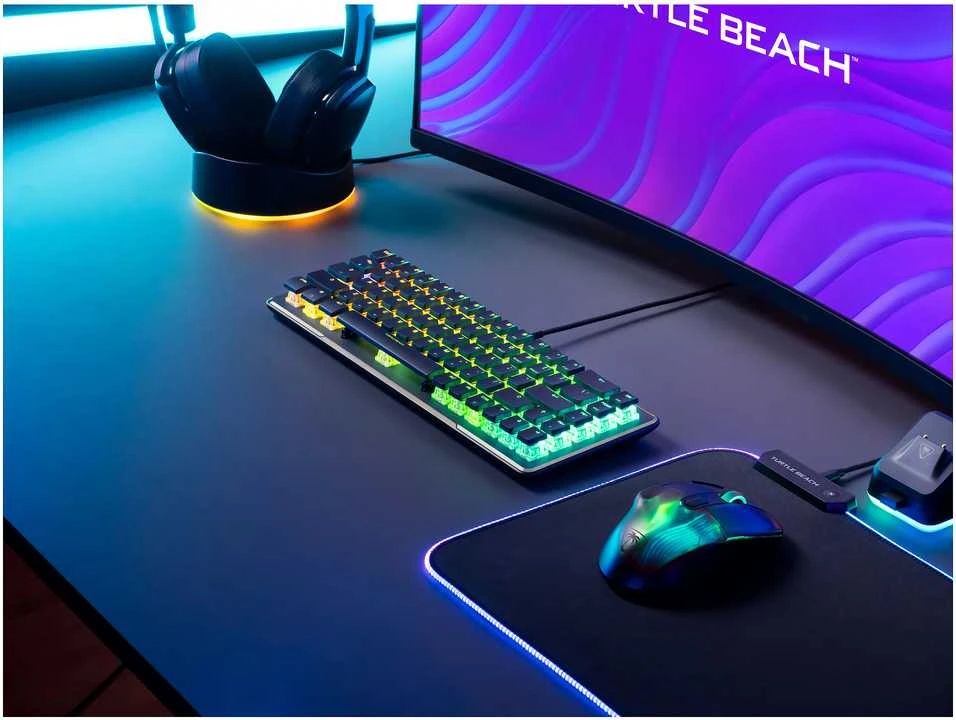 Turtle beach „Turtlebeach Vulcan II Mini“ juoda žaidimų klaviatūra su linijiniais raudonais jungikliais, vokiškas išdėstymas
