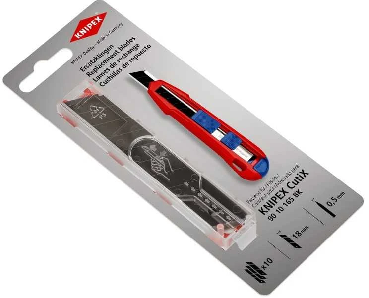 Geležtės 18mm peiliui CutiX 90 10 165 BK (10 vnt.) 90 10 165 E02 Knipex