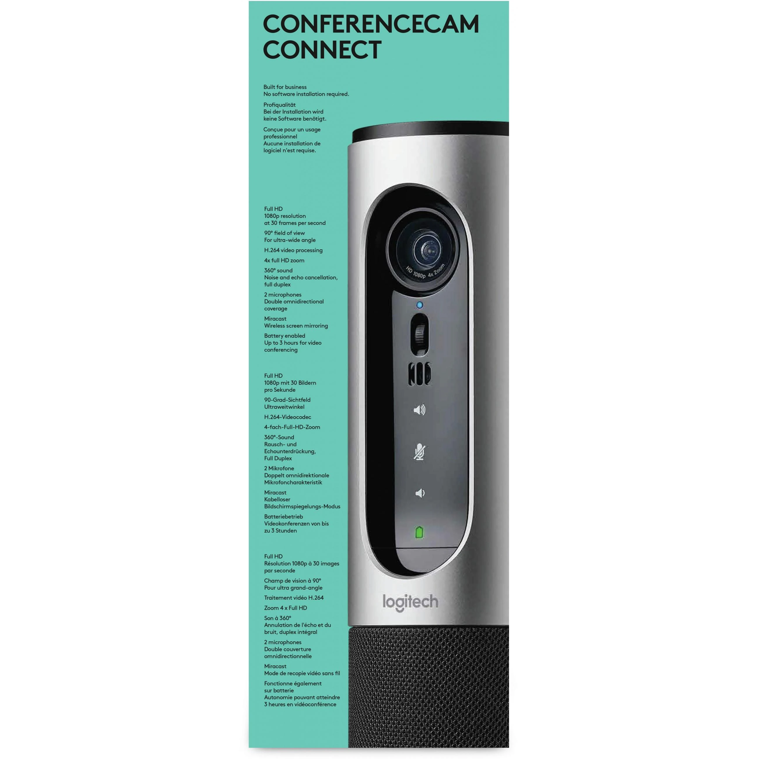 Logitech Connect, Video konferencijų sistema/ Full HD 1080p/nešiojama/USB/Skype for Business/Compatible Cisco