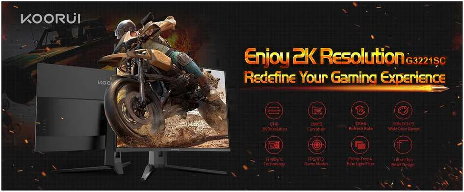 Gaming Monitorius KOORUI G3221SC - Curved 170Hz 1ms 3000:1 DP/HDMI
