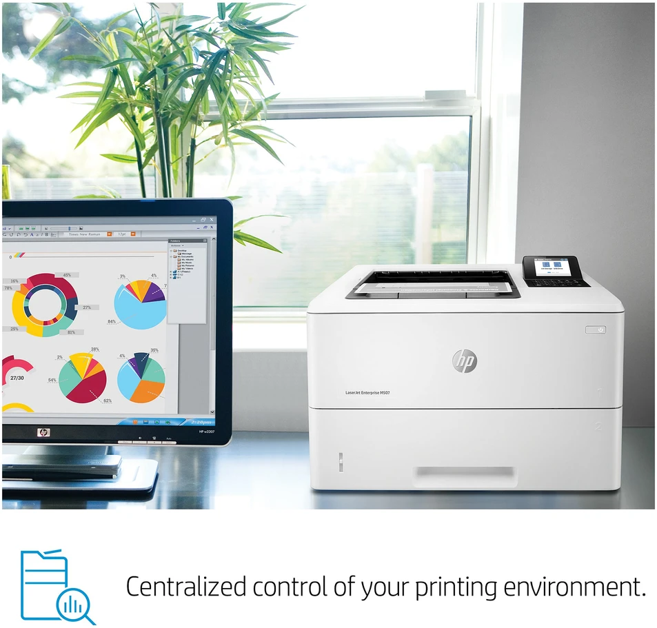 Hewlett Packard (HP) HP LaserJet Enterprise M507dn Spausdintuvas - A4 Mono lazerinis, Spausdinimas, Automatinis dokumentų tiektuvas, Auto-Duplex, LAN, 43ppm, 2000-7500 puslapių per mėnesį (pakeičia M506dn)