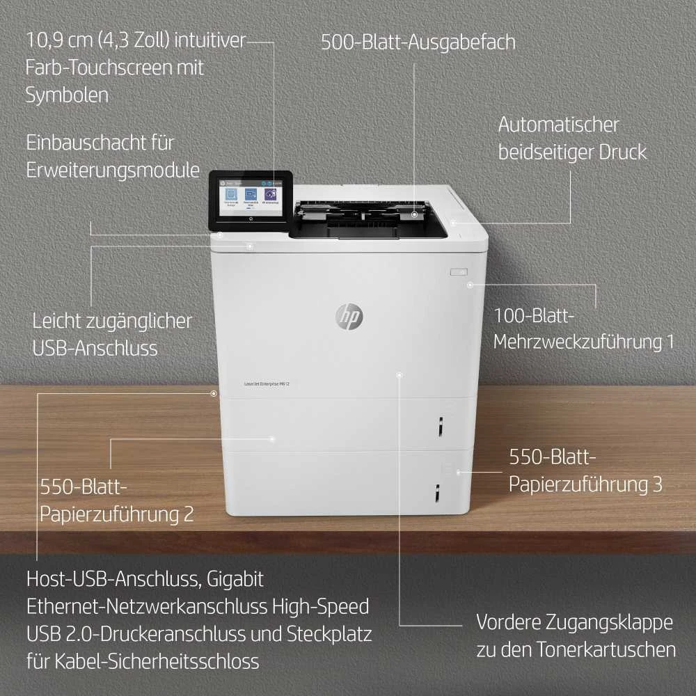 Hewlett Packard (HP) HP LaserJet Enterprise M612dn Spausdintuvas Mono Duplex lazerinis A4 1200x1200dpi 71 psl./min. 650 lapų USB LAN