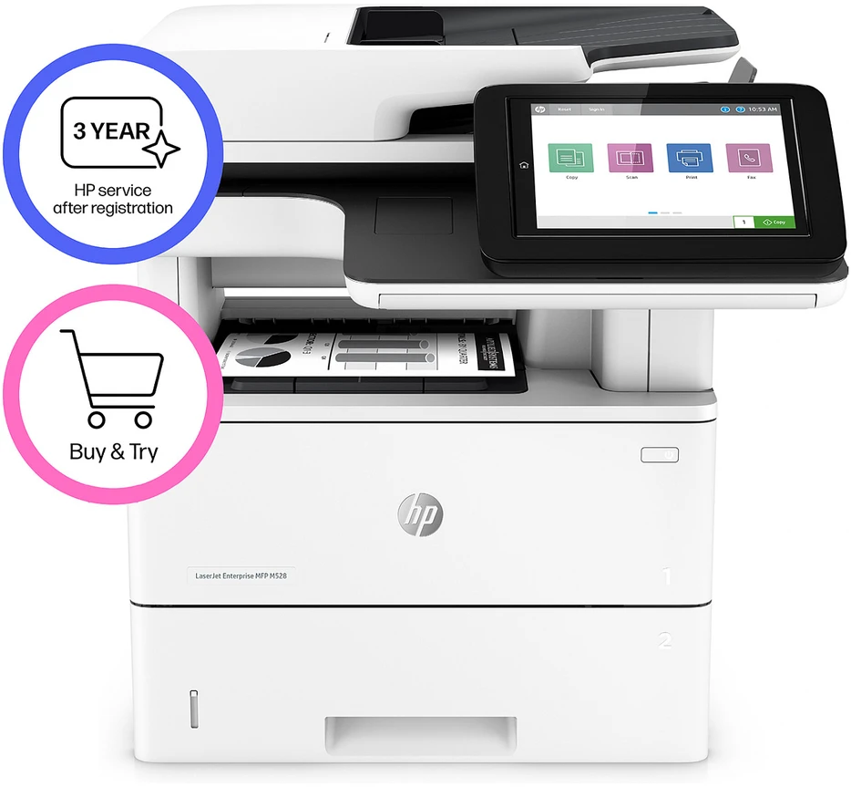 Hewlett Packard (HP) HP LaserJet Enterprise MFP M528dn AIO All-in-One Spausdintuvas - A4 Mono lazerinis, Spausdinimas/Kopijavimas/Dual-Side Scan/Faksas pasirinktinai, Automatinis dokumentų tiektuvas, Auto-Duplex, LAN, 43ppm, 2000-7500 pages per mėnesį (pakeičia M527dn)