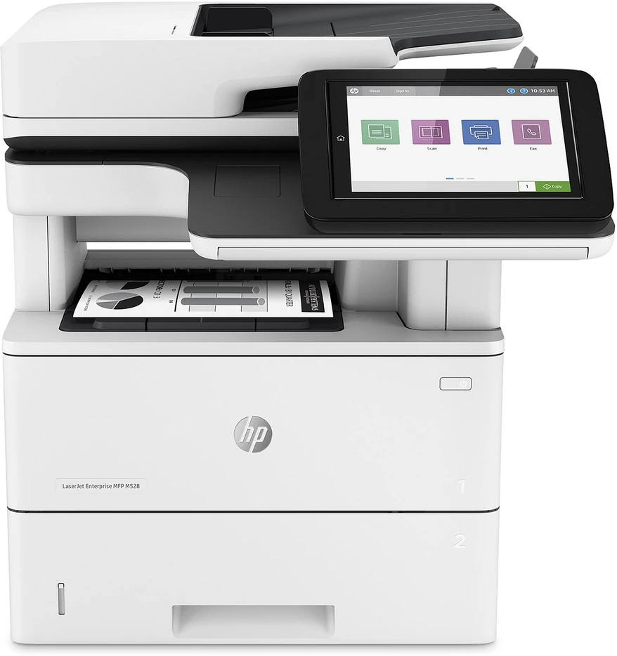 Hewlett Packard (HP) HP LaserJet Enterprise MFP M528dn AIO All-in-One Spausdintuvas - A4 Mono lazerinis, Spausdinimas/Kopijavimas/Dual-Side Scan/Faksas pasirinktinai, Automatinis dokumentų tiektuvas, Auto-Duplex, LAN, 43ppm, 2000-7500 pages per mėnesį (pakeičia M527dn)