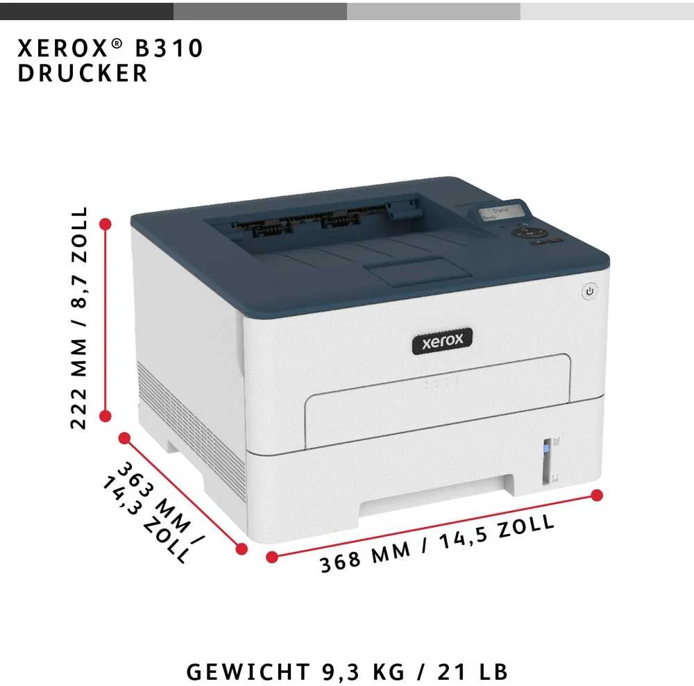 Xerox B310DNI A4 nespalvotas spausdintuvas, 40 psl./min., dvipusis spausdinimas, tinklo ryšys, belaidis internetas, USB, 250 lapų popieriaus dėklas