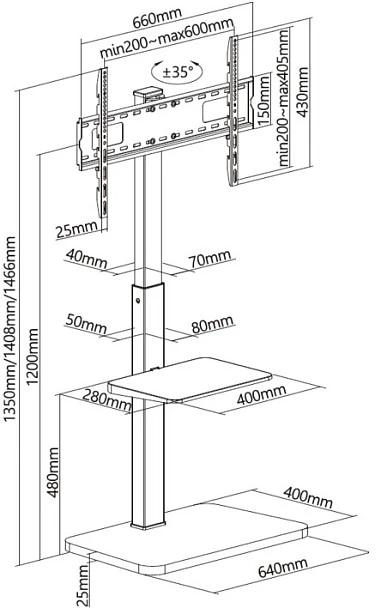 Equip Equip 650613 TV laikiklis 190,5 cm (75'') Juodas