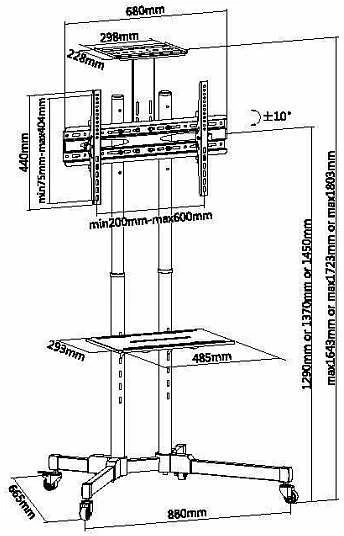 Equip 650603 monitoriaus laikiklis arba stovas 177,8 cm (70″) Grindys Juoda