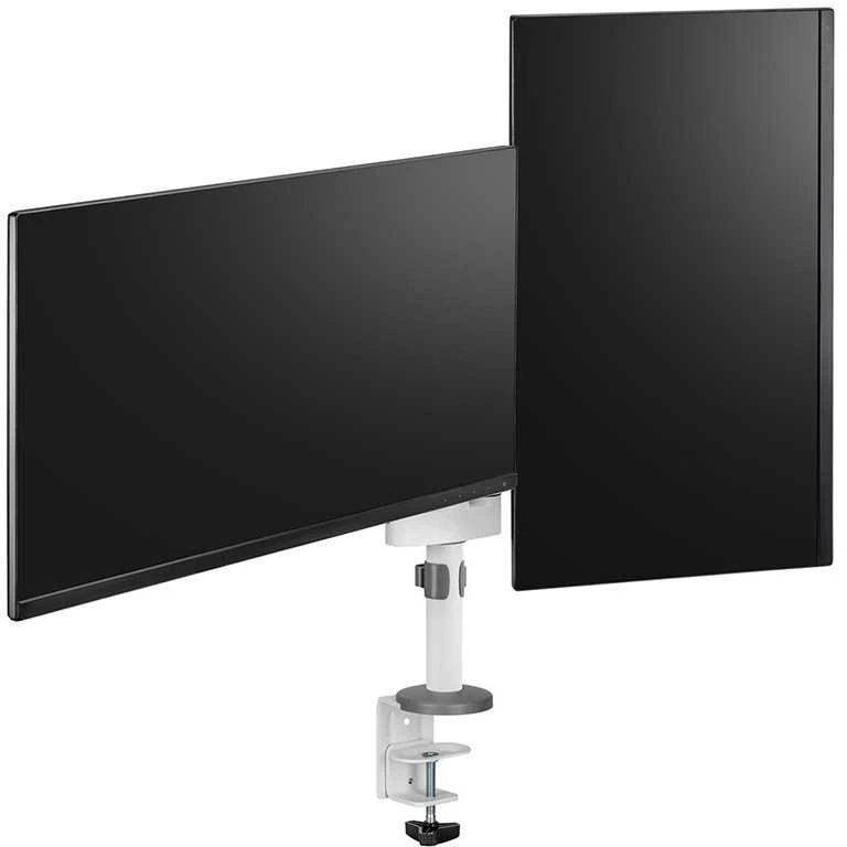 Laikiklis NEOMOUNTS SCREEN STALO MONTAVIMAS DVIEJIEMS MONITORIAMS, Baltas (CLAMP+GROMMET)
