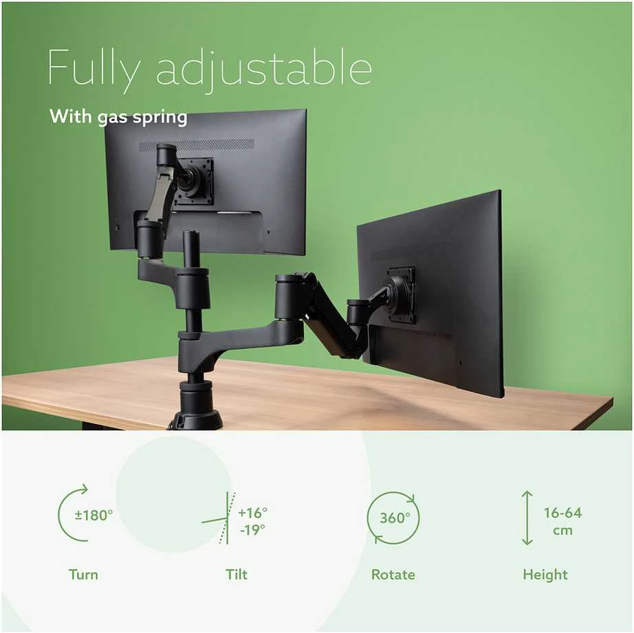 Laikiklis R-Go Tools R-Go Monitorarm 0"-32" 2TFT Max.9KG Caparo 4 Gasfeder sidabrinis
