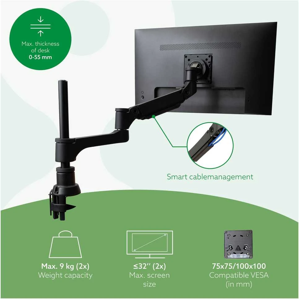 Laikiklis R-Go Tools R-Go Monitorarm 0"-32" 2TFT Max.9KG Caparo 4 Gasfeder sidabrinis
