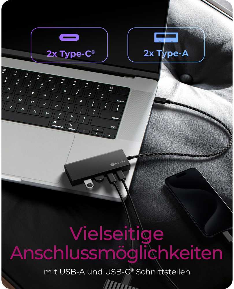 USB ŠAKOTUVAS Icy Box ICY BOX IB-HUB1436-CPD 4 prievadų USB 3.2 Gen 2, USB šakotuvas (juodas)