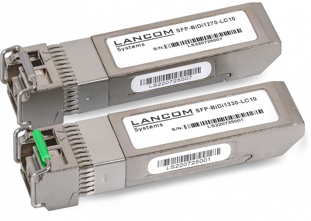 Šakotuvas Modulis SFP LANCOM Systems LANCOM 10G SFP+ BiDi pora skirta LANCOM komutatoriams prijungti per SFP+ jungtį tik per vieną skaidulą per du atskirus bangos ilgius 1270/1330nm