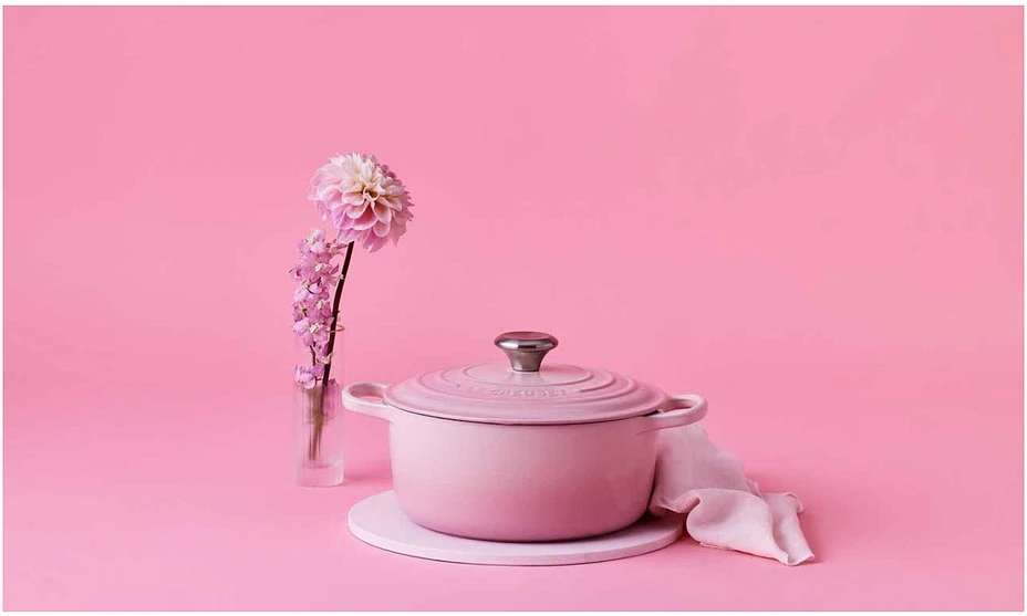 „Le Creuset Signature Puodas“ apvalus indas, 24 cm, kriauklės formos, rožinis