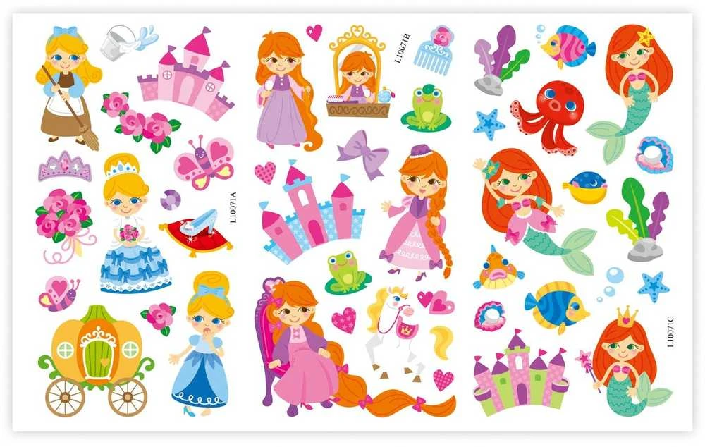 Vaikiškų lipdukų lapas su princesėmis ir pasakų motyvais