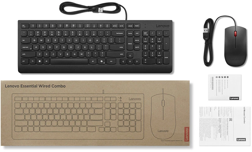 Lenovo Essential | Klaviatūra ir pelė Combo | su laidu | US Euro | Juodas