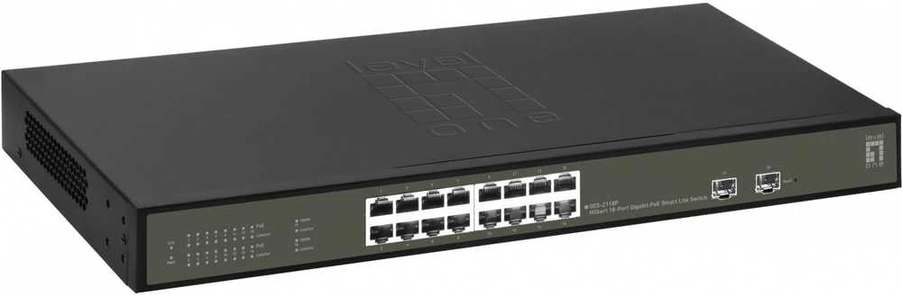 Šakotuvas Level One Carruzzo LevelOne GES-2118P tinklo komutatorius Valdomas L2 Gigabit Ethernet (10/100/1000) Maitinimas per Eternetą (PoE) Juoda