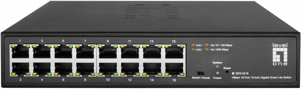 Šakotuvas Level One Carruzzo LevelOne GES-2216 tinklo komutatorius Valdomas L2 Gigabit Ethernet (10/100/1000) Juoda