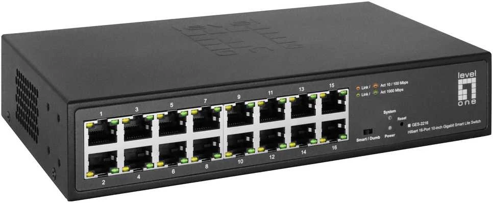 Šakotuvas Level One Carruzzo LevelOne GES-2216 tinklo komutatorius Valdomas L2 Gigabit Ethernet (10/100/1000) Juoda
