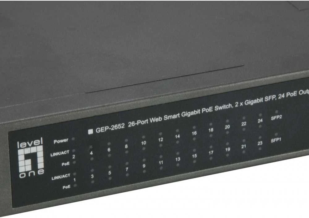 Šakotuvas Level One Carruzzo LevelOne GEP-2652 tinklo komutatorius Valdomas L2 Gigabit Ethernet (10/100/1000) Maitinimas per Eternetą (PoE) Pilka