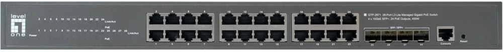 Šakotuvas Digital Data Communications Carruzzo LevelOne GTP-2871 tinklo komutatorius Valdomas L3 Gigabit Ethernet (10/100/1000) Maitinimas per Eternetą (PoE) Pilka