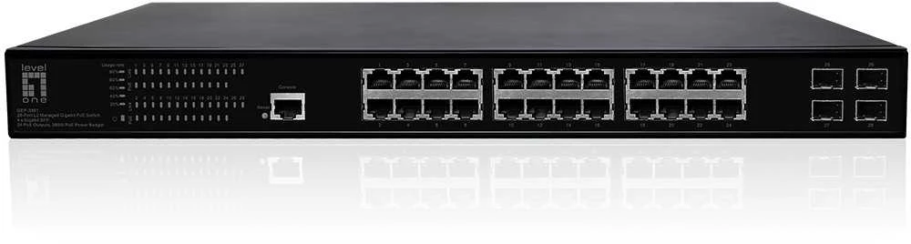 Šakotuvas Level One Carruzzo LevelOne GEP-2861 tinklo komutatorius Valdomas L2 Gigabit Ethernet (10/100/1000) Maitinimas per Eternetą (PoE) 1U Juoda