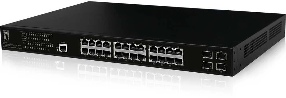 Šakotuvas Level One Carruzzo LevelOne GEP-2861 tinklo komutatorius Valdomas L2 Gigabit Ethernet (10/100/1000) Maitinimas per Eternetą (PoE) 1U Juoda