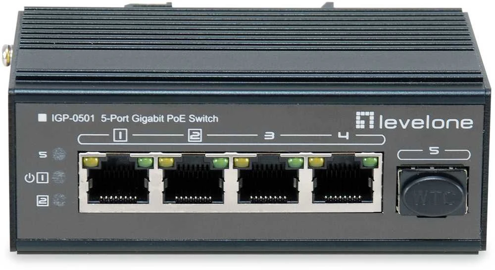 Šakotuvas Level One Carruzzo LevelOne IGP-0501 tinklo komutatorius Gigabit Ethernet (10/100/1000) Maitinimas per Eternetą (PoE) Juoda