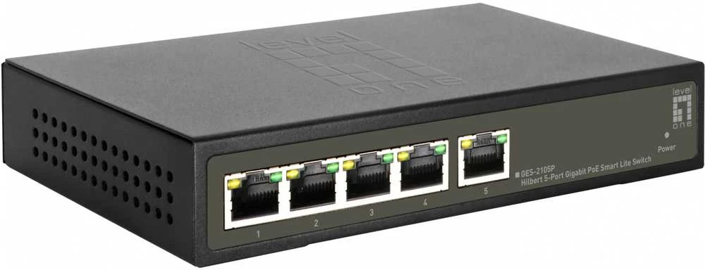 Šakotuvas Level One Carruzzo LevelOne GES-2105P tinklo komutatorius Valdomas L2 Gigabit Ethernet (10/100/1000) Maitinimas per Eternetą (PoE) Juoda
