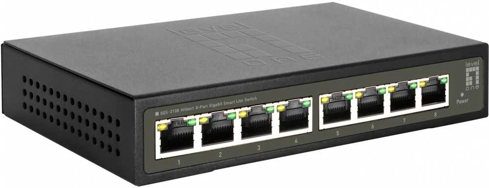 Šakotuvas Level One Carruzzo LevelOne GES-2108 tinklo komutatorius Valdomas L2 Gigabit Ethernet (10/100/1000) Juoda