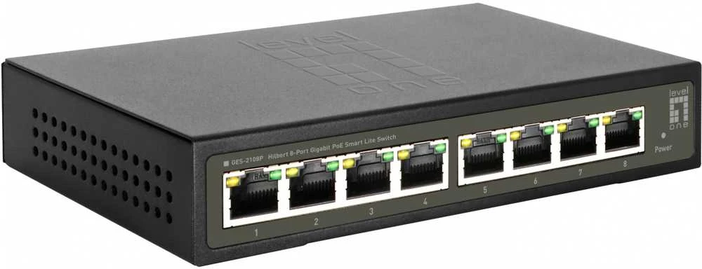 Šakotuvas Level One Carruzzo LevelOne GES-2108P tinklo komutatorius Valdomas L2 Gigabit Ethernet (10/100/1000) Maitinimas per Eternetą (PoE) Juoda