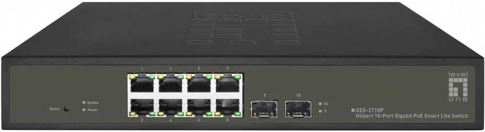 Šakotuvas Level One Carruzzo LevelOne GES-2110P tinklo komutatorius Valdomas L2 Gigabit Ethernet (10/100/1000) Maitinimas per Eternetą (PoE) Juoda