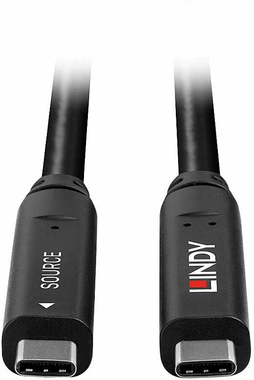USB Kabelis - LINDY USB 3.2 10Gbps ir DP 1.4 Type C Hibridinis Laidas (4 juostos), 10Gbps, 4K144Hz, 60W, 15 m, Juodas
