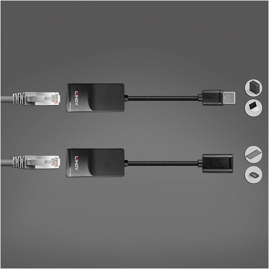 USB Prailginimo Kabelis - LINDY USB 1.1 Cat.6 Prailginimo Kabelis, 12Mbps, 60 m